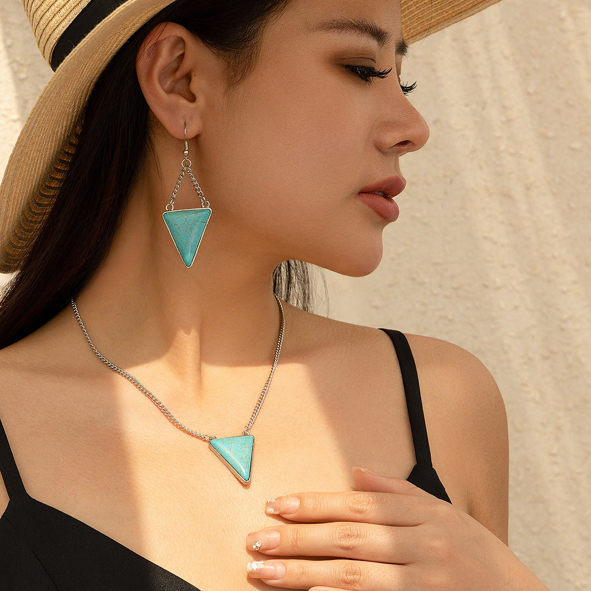 Holiday Ethnic Style Pine Stone Coconut Tree Necklace Simple Thread Love Neck Jewelry Set
