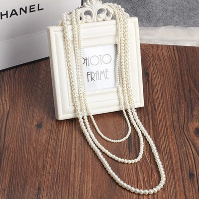 Korean fashion pearl necklace European and American retro jewelry multi-layer long necklace sweater chain
