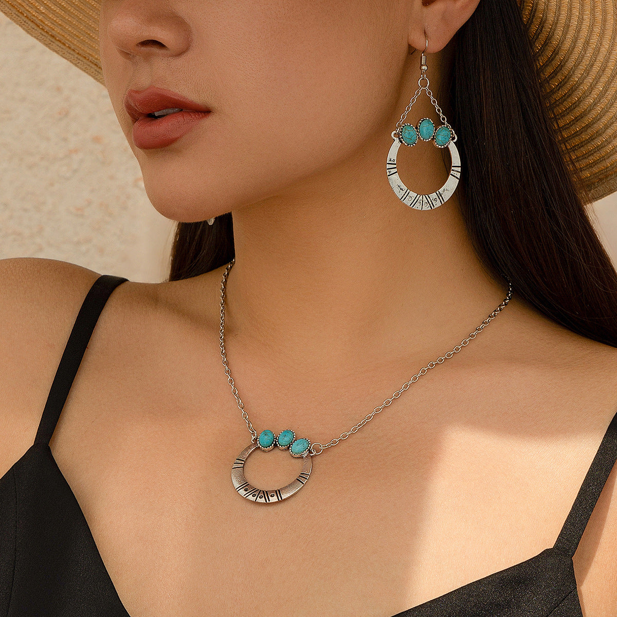Holiday Ethnic Style Pine Stone Coconut Tree Necklace Simple Thread Love Neck Jewelry Set