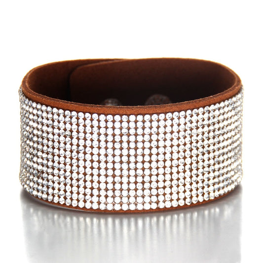 Natural Crystal Bracelet  Genuine Leather Bangles For Women With Magic Closure Jewelry