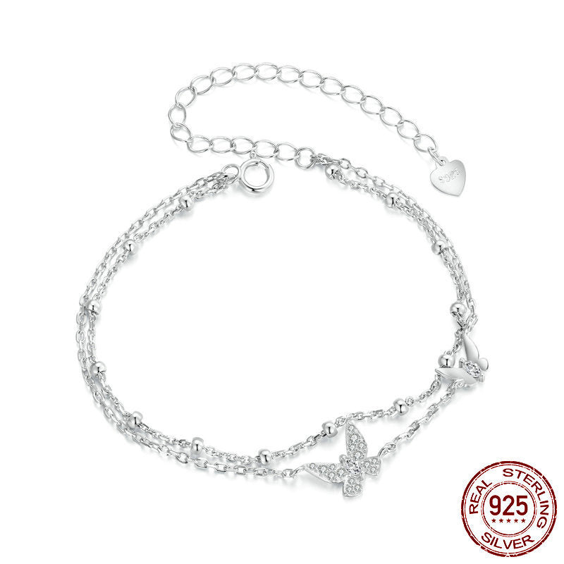 Double layer butterfly bracelet s925 pure silver jewelry for women