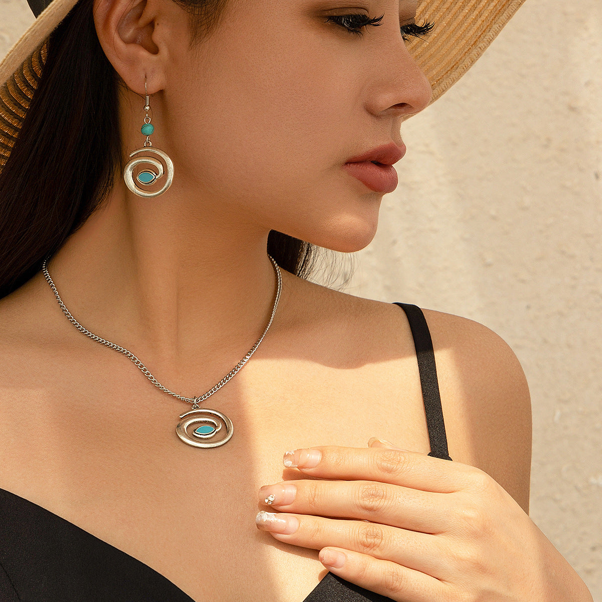 Holiday Ethnic Style Pine Stone Coconut Tree Necklace Simple Thread Love Neck Jewelry Set
