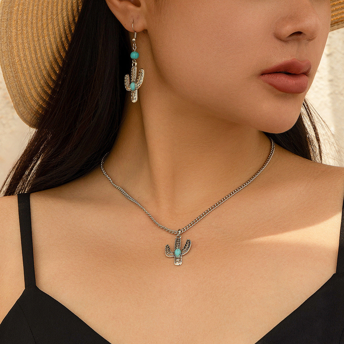 Holiday Ethnic Style Pine Stone Coconut Tree Necklace Simple Thread Love Neck Jewelry Set