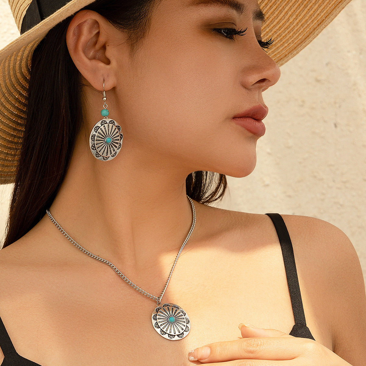 Holiday Ethnic Style Pine Stone Coconut Tree Necklace Simple Thread Love Neck Jewelry Set