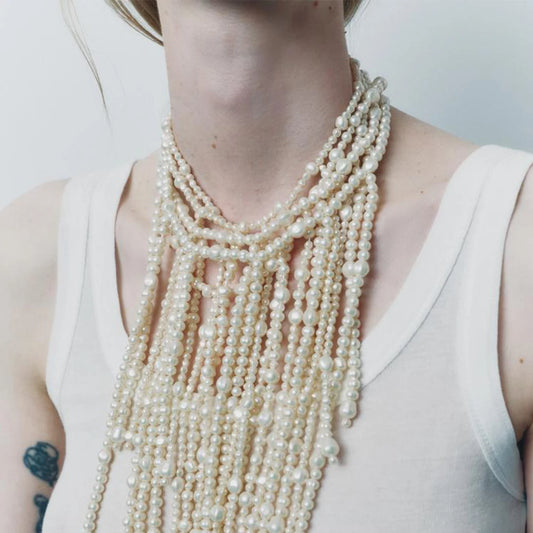 Vintage Imitation Pearls Waterfall Tassels Necklaces for Women Multilayer Choker Necklace Jewelry Holiday Party Accessories