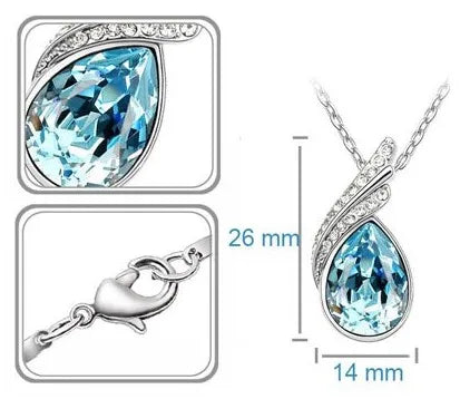 Wholesales bridal Jewelry set Austrian Crystal fashion leaf tear feather Water drop pendant necklace earrings jewelry sets
